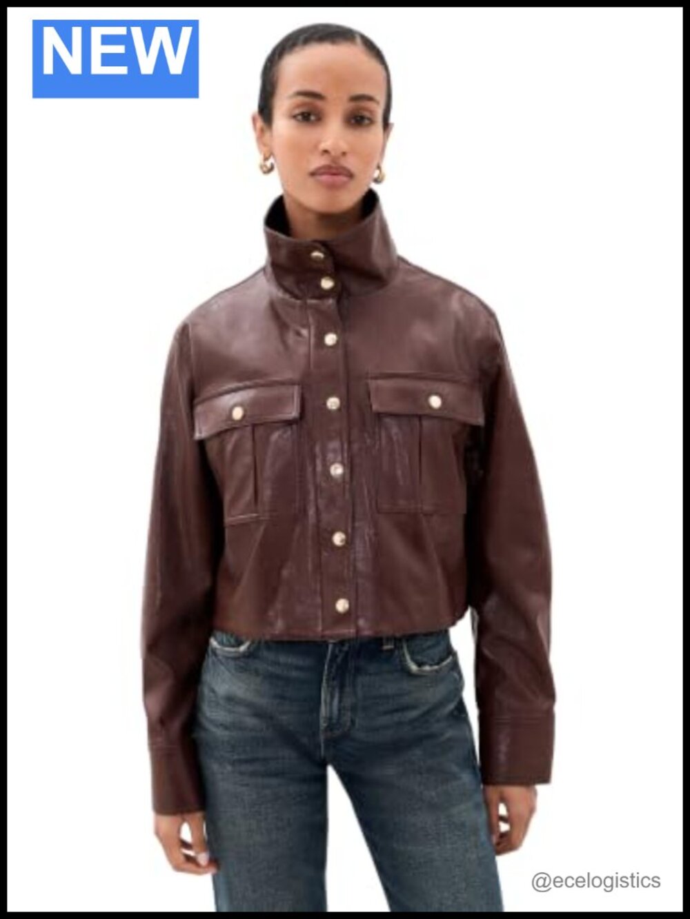 Faux Leather Cropped Jacket with Funnel Neck